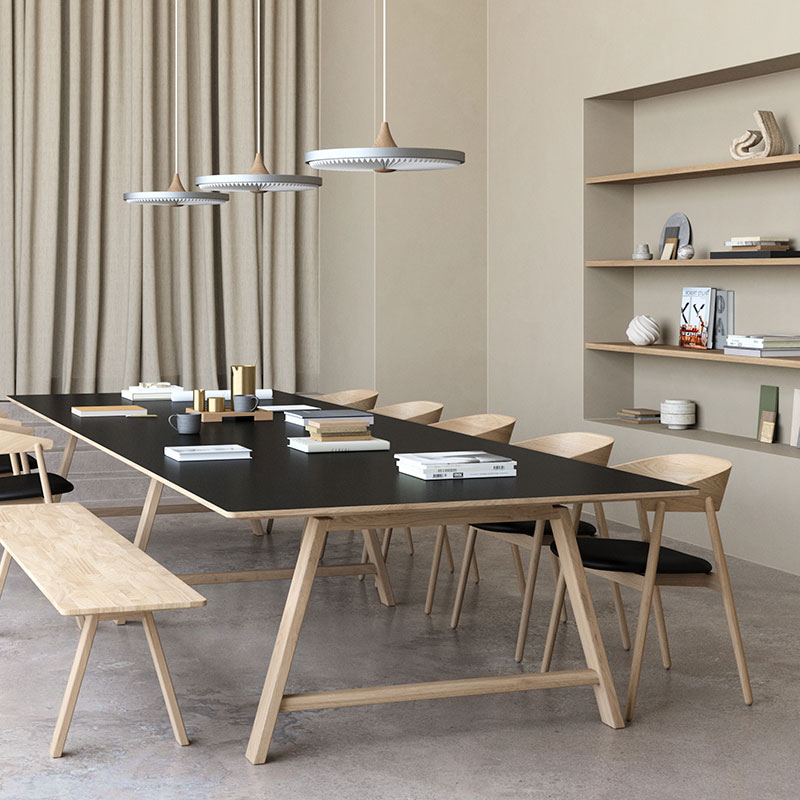 Wide T1 table in oak white matt lacquer